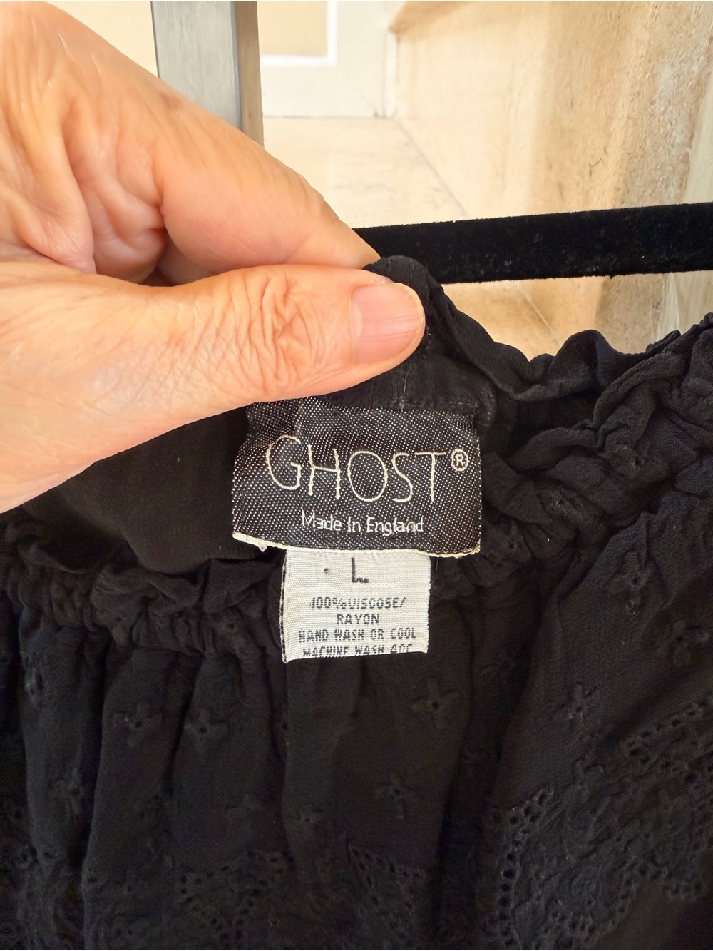 Vintage Ghost Black Off-Shoulder Lace Trim Sheer Blouse - Picture 11 of 12